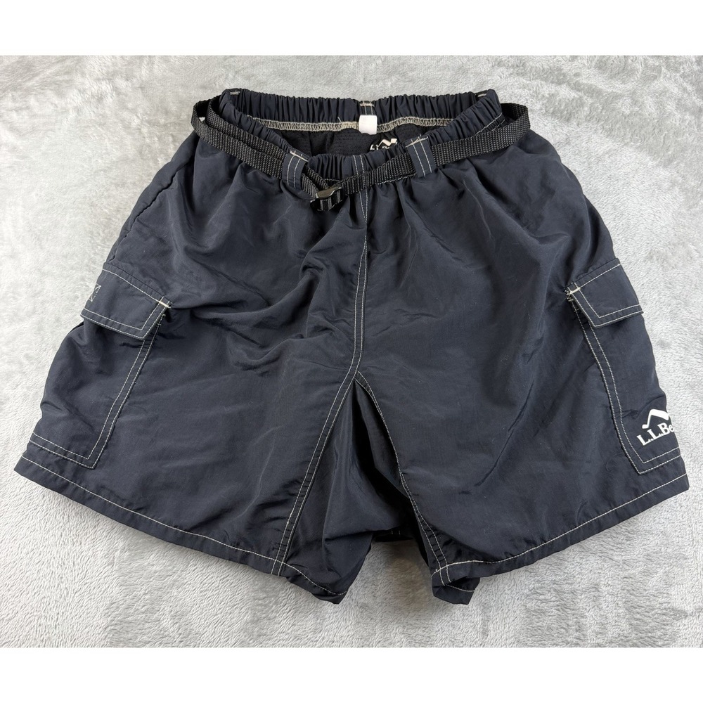 L.L.Bean Cycling Cargo Shorts Mens Medium Black Padded Liner Baggy Belted